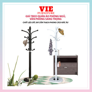 Cây Treo Quần Áo 12 Móc - Giá Treo Quần Áo Bằng Kim Loại Chân Đế Tròn Bằng Đá Chắc Chắn Decor Phòng Cao Cấp