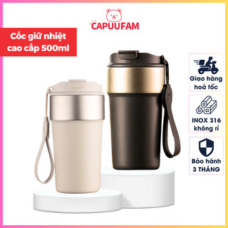 Ly giữ nhiệt cao cấp inox 316, cốc cafe giữ nhiệt dung tích 500ml, 2 lớp chân không cách nhiệt, giữ nhiệt 12H CAPUUFAM