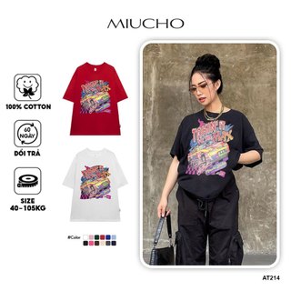 Áo thun wash nữ form rộng đẹp tay lỡ kiểu hàn quốc chất vải cotton AT214 Miucho in hoạ tiết