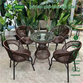 Bộ bàn ghế phòng ăn phòng khách cafe giả mây khung thép sang trọng cao cấp / SMARTHOMES