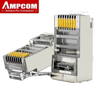 Đầu bấm hạt mạng Rj45 Cat6, Cat5e bọc kim loại, chống nhễu cao cấp AMPCOM 100% đồng, đạt chuẩn Fluke test