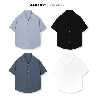Áo sơ mi unisex cổ vest 16801 4Lucky - form rộng ngắn tay