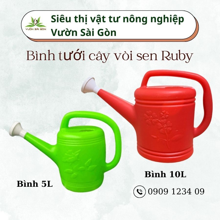 Bình tưới cây vòi sen Ruby (10Lít) (Vườn Sài Gòn) bình phun tưới cây tia nước đều, không làm chai đất
