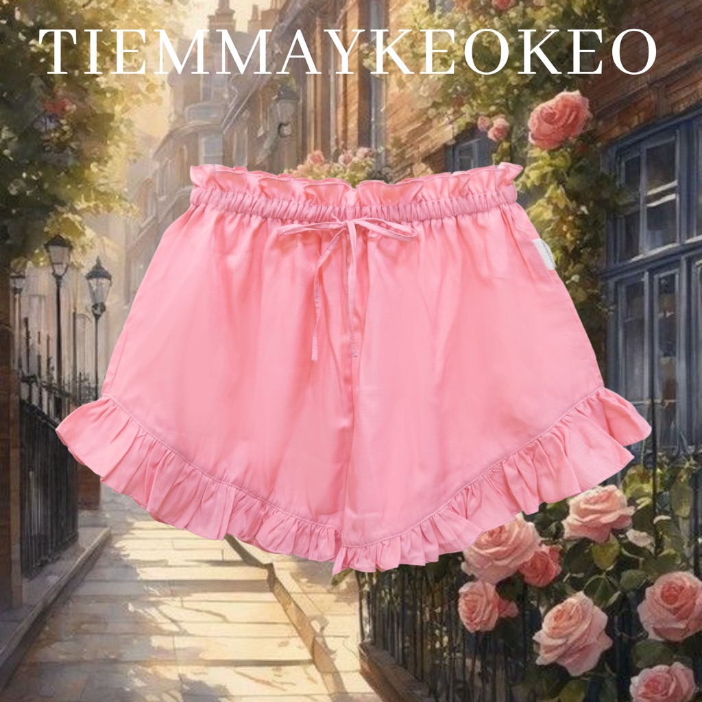 Quần mặc nhà kẻ ô pastel viền bèo lolita TIEMMAYKEOKEO quần short caro quần ngủ bèo nhún dễ thương thời trang nữ Q02