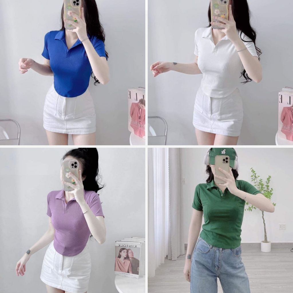 Áo Thun Body Cổ Bẻ Vạt Bầu Thun Gân Mịn Đẹp