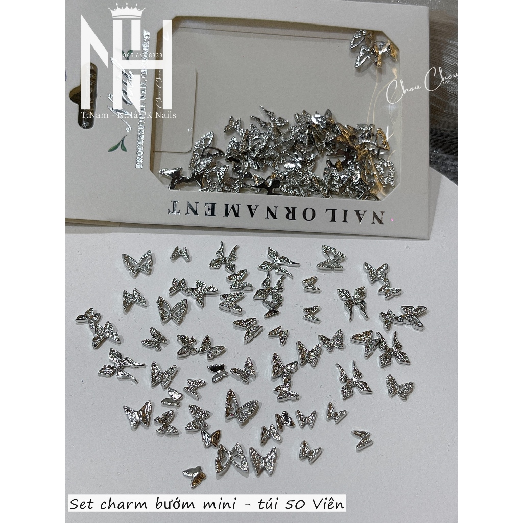 Set charm bướm bạc , charm bướm mini , charm nơ mini , charm nơ nhựa