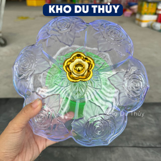 Hộp mứt hình bông hồng trong suốt nhựa arcylic cao cấp an toàn có đế xoay tiện lợi, nhiều ngăn đựng, thiết kế đẹp mắt