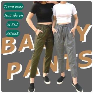 Quần Baggy Nữ Kaki AGE2X Phối Thun Gân Tệp Màu
