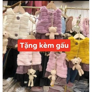 Áo gile liền chân váy kẻ kèm gấu hàng Quảng Châu