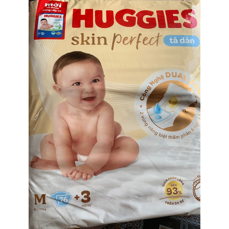 HCM - Sỉ- Tặng Thêm 3 Miếng- Tã dán Huggies M76 Skin Perfect Cho Bé Từ 6