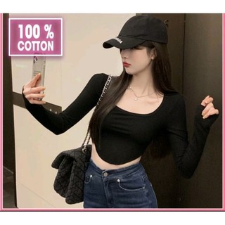 áo kiểu cổ vuông tay dài trơn dáng crotop vạt bầu bigszie 40-120kg tôn dáng sang chảnh hack dáng