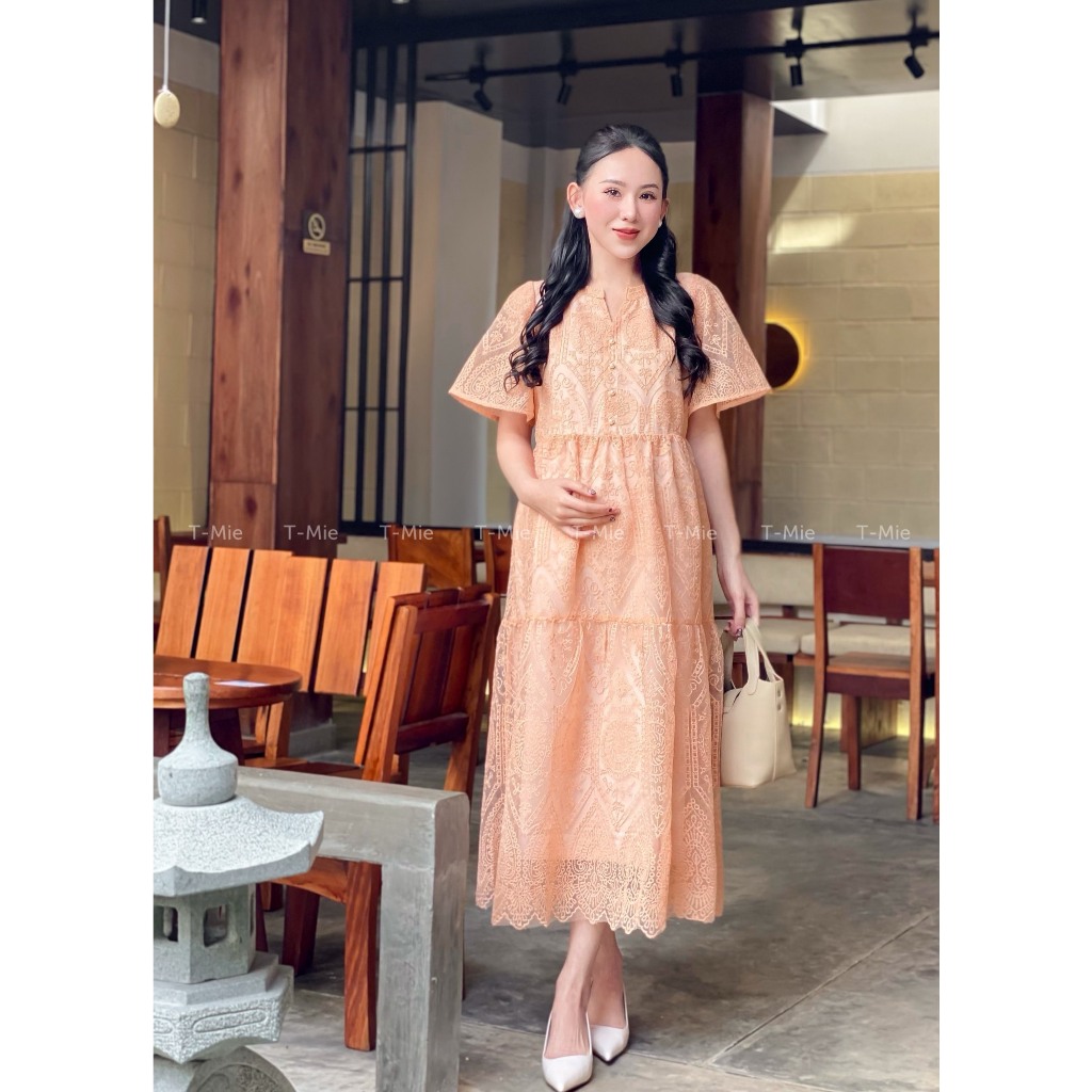 T-Mie | Đầm Bầu Maxi Thiết Kế Ren Xô Xinh Xắn Công Sở Đi Tiệc Đẹp ,MD4878