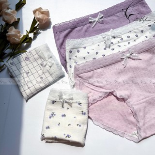 Set 5 quần lót nữ thun cotton thông hơi xuất nhật hoạ tiết hoa anh đào tone tím mộng mơ