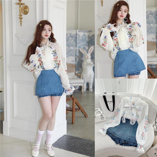 Set áo croptop chân váy hoa