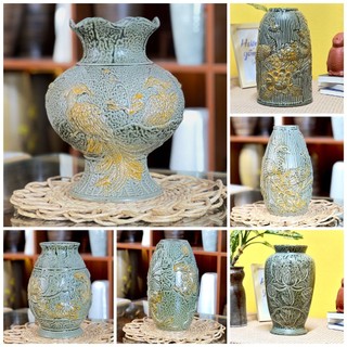Bình hoa gốm sứ Bát Tràng màu men lam cổ-gốm sứ Bát Tràng decor