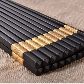 Bộ 10 đôi đũa mạ vàng kháng khuẩn, đũa mạ vàng hàn quốc nhựa đen chống trơn