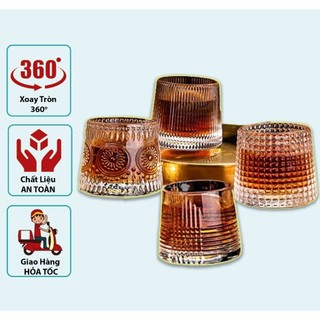 Cốc thủy tinh cốc uống rượu đế xoay, ly thủy tinh uống rượu whisky độc lạ đẹp