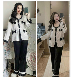 Đồ bộ Pijama mặc nhà Túi Nơ sang chảnh - phong cách Quảng Châu,Chất lụa xước Freesize 40-58kg
