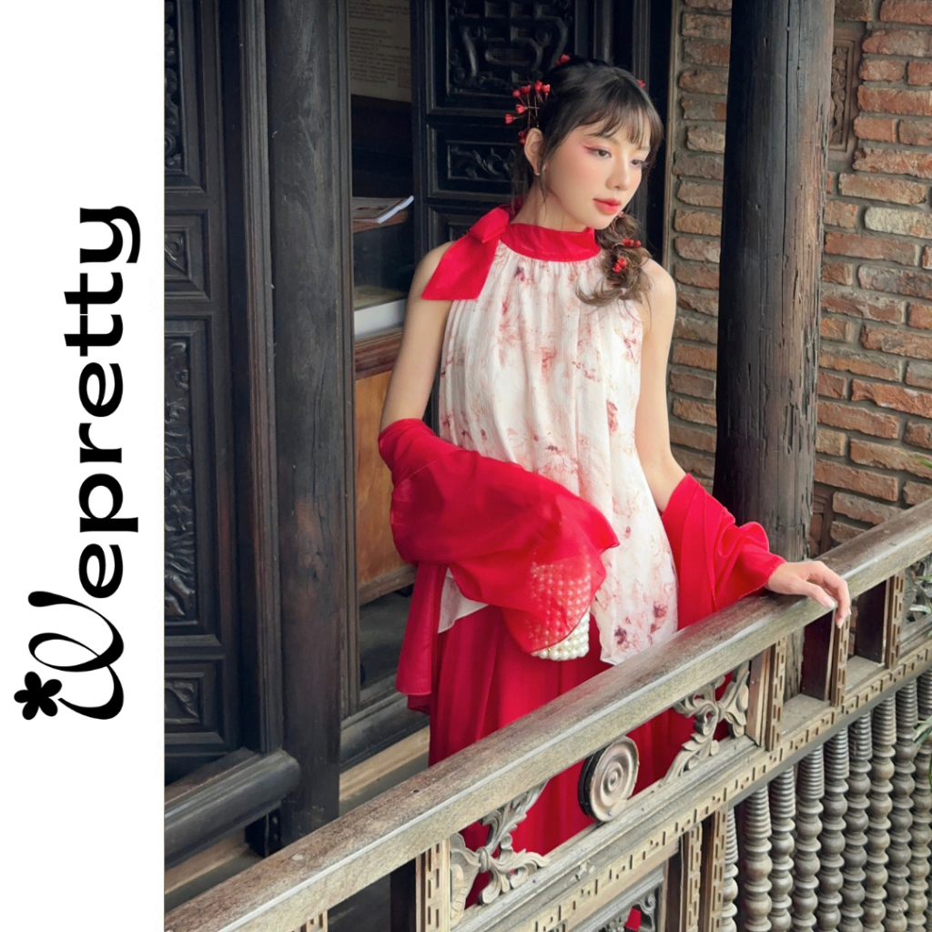 Áo Dài Cách Tân Wepretty Clothes Dáng Suông Họa Tiết Kèm Khoác Lụa - BST Yên