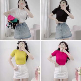 Áo thun nữ thun gân cổ tròn trơn đơn giản chất đẹp