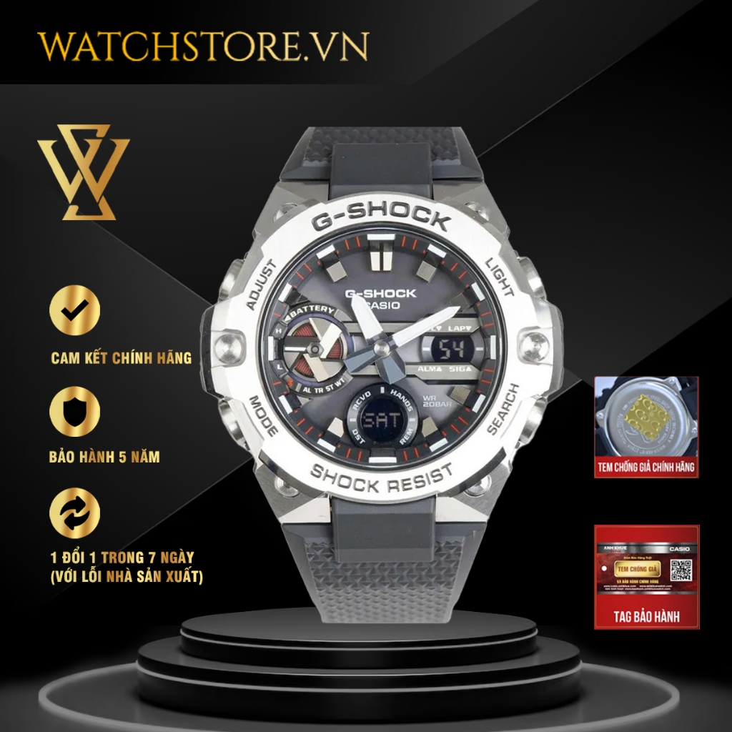 Đồng Hồ Năng Lượng Mặt Trời Nam Casio G-Shock WATCHSTORE GST-B400-1ADR Mặt Kính Khoáng 49.5mm, Dây Nhựa Cao Cấp