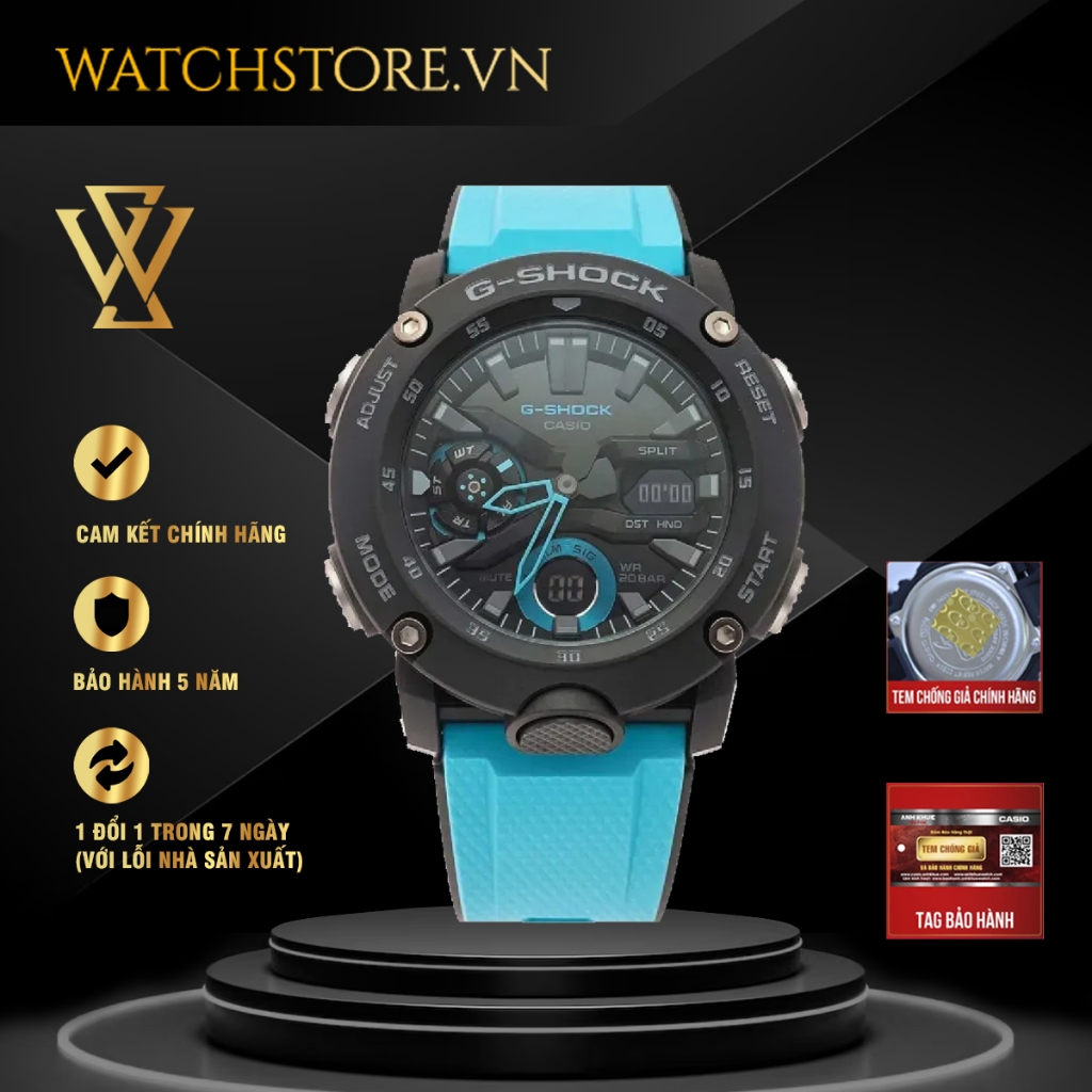 Đồng Hồ Điện Tử Nam Casio G-Shock WATCHSTORE GA-2000-1A2DR Thiết Kế Mặt Kính Khoáng 51.2mm, Dây Nhựa Bền Bỉ