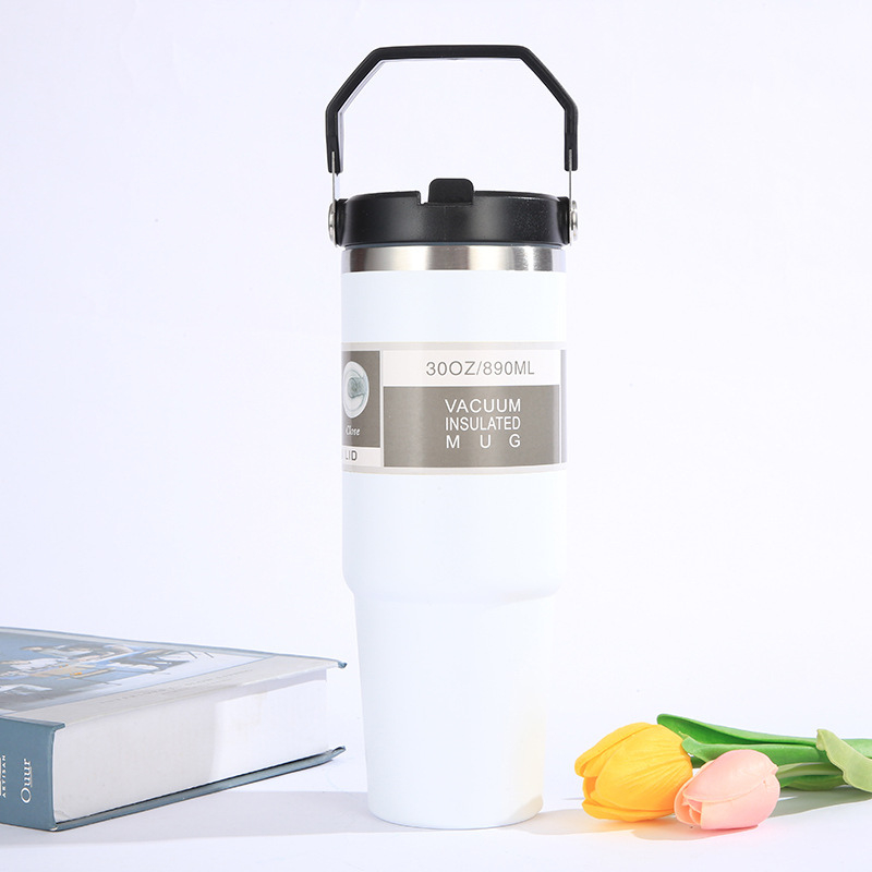 Cốc giữ nhiệt charm cún 900ml quai xách tiện inox 304 kèm ống hút nhựa cứng PP giữ nhiệt tốt di chuyển dễ dàng