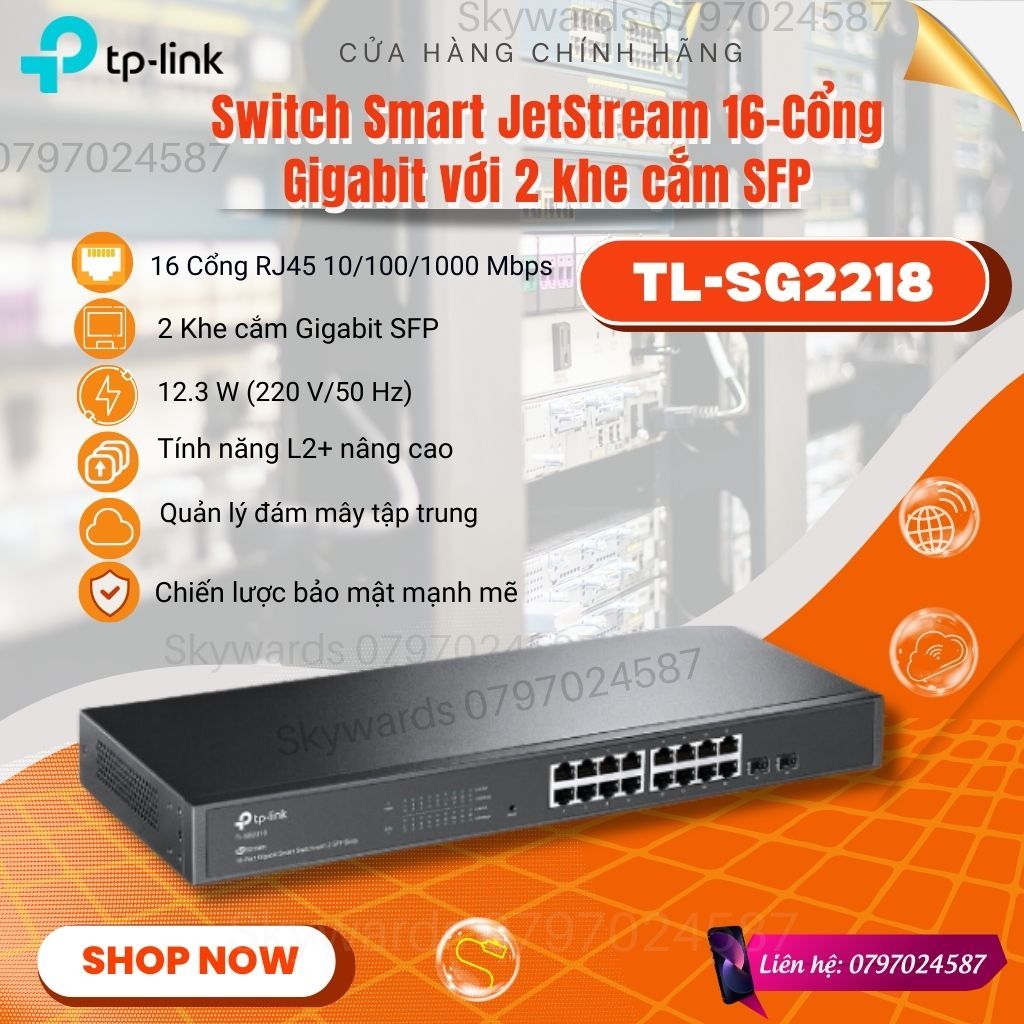 Thiết bị chia mạng Smart Switch JetStream 16 cổng Gigabit TP-LINK TL-SG2218 _chính hãng