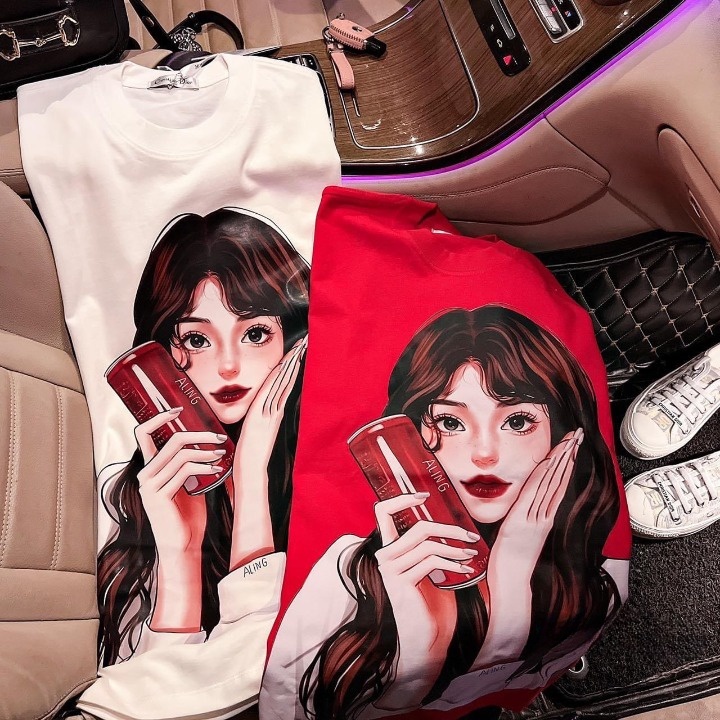 Áo thun Cô Gái Kute unisex nam nữ form rộng,thun cotton su 4 chiều co giãn tốt, thấm hút mồ hôi hiệu quả, áo đôi; nhóm