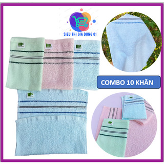 Combo 10 khăn lau mặt lau tay chất liệu 100% cotton 28x40cm thấm hút tốt