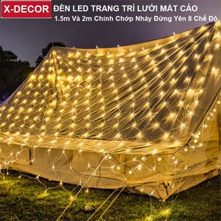 Đèn Led Trang Trí Lưới Mắt Cáo 1.5-2m Chỉnh 8 Chế Độ Chớp, Đèn Treo Trang Trí Trong Nhà Ngoài Trời