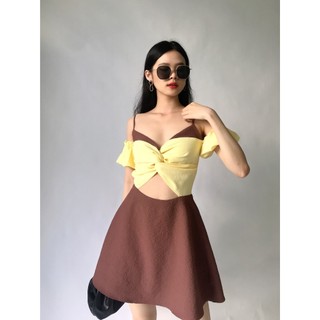 OLALASTUDIO Đầm 2 dây xoắn ngực phối màu Tracy Mix Dress