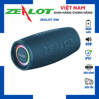 Loa Zealot S56 Bluetooth 5.2, Công Suất 40W Bass Mạnh Pin Trâu, Kháng Nước IP67, Pin 8000Mah, Chuyên nghe Nhạc Remix