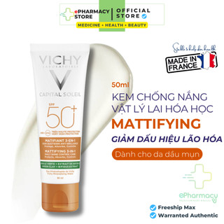 Vichy Kem Chống Nắng Capital Soleil Mattifying 3in1 SPF50+ UVB + UVA chống ô nhiễm và bụi mịn hàng ngày 50ml