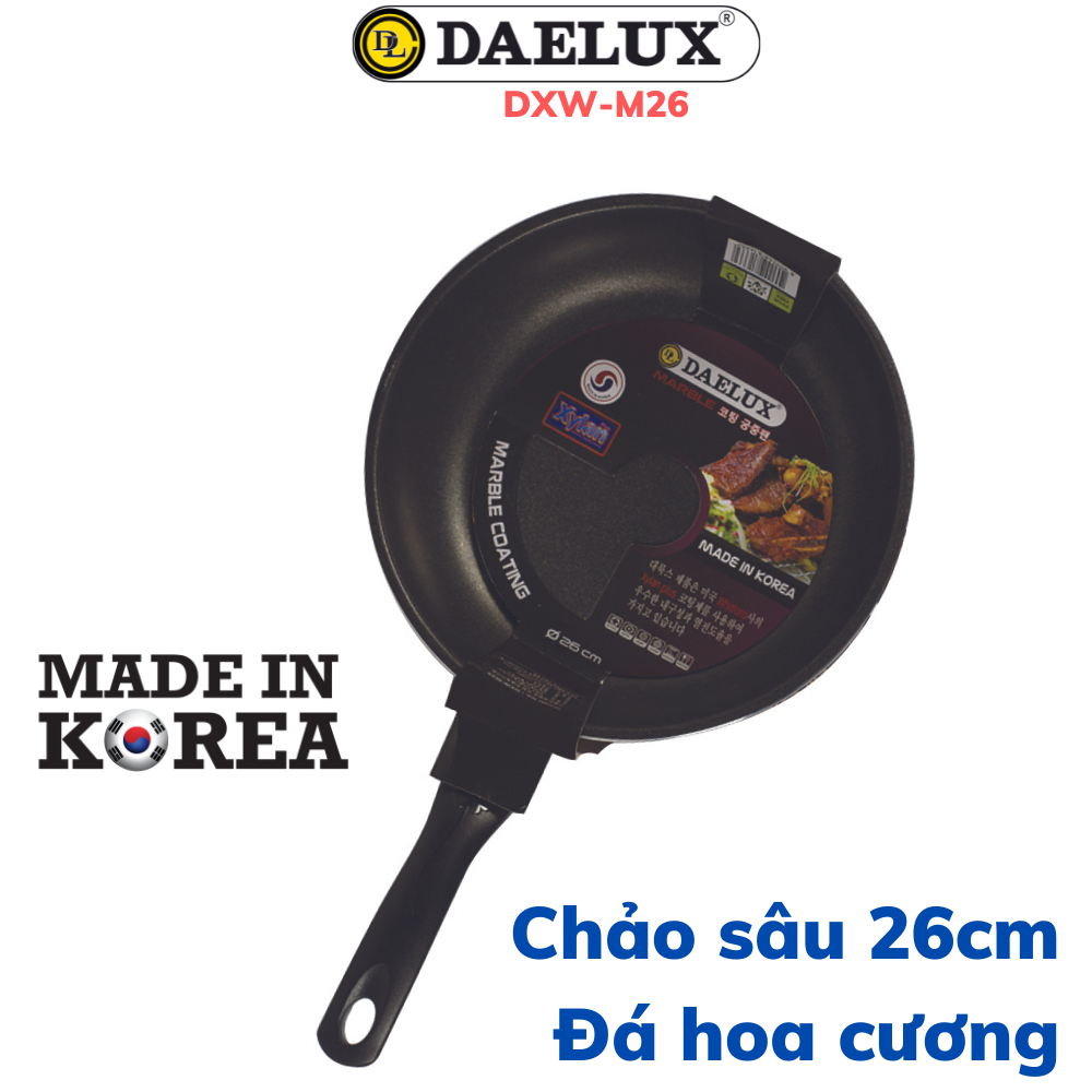 Chảo sâu lòng chống dính phủ đá hoa cương 26cm Made in Korea Daelux DXW-M26 tỏa nhiệt đều