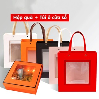 Hộp đựng quà tặng kèm túi cửa sổ trong suốt có rơm lót, hộp quà tặng sinh nhật độc đáo sang trọng