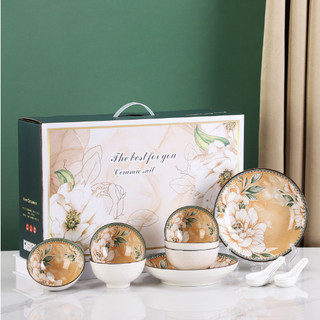 Bộ bát đĩa hoa trà gốm sứ, chén dĩa sứ, bát đĩa decor hoa trà phong cách nhật bản