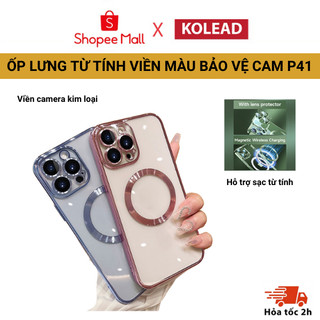  Ốp Điện Thoại từ tính Silicon Trong Suốt KOLEAD P41 Có viền và Vòng Kim Loại Sang Trọng 14 15 Pro Max plus