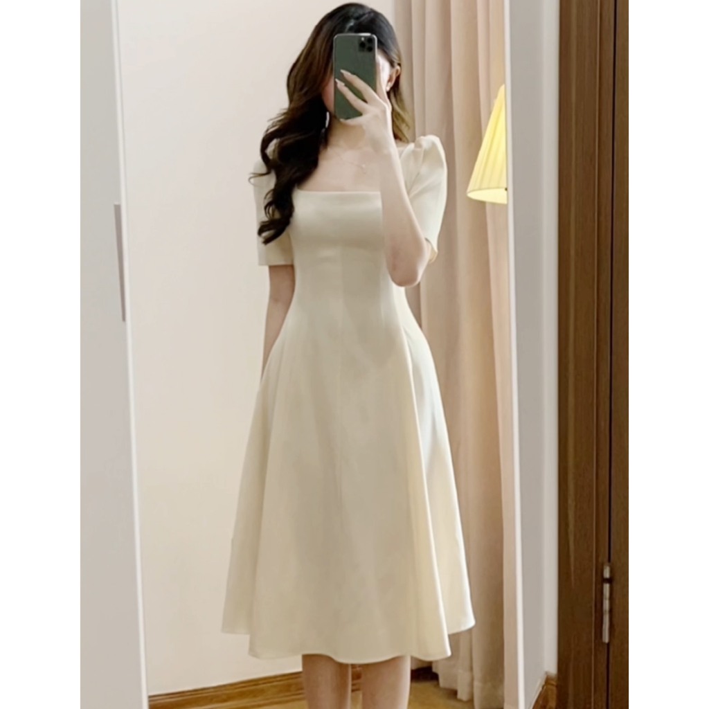 Váy dáng dài cổ vuông tay ngắn Hàn Quốc xixeoshop - V57