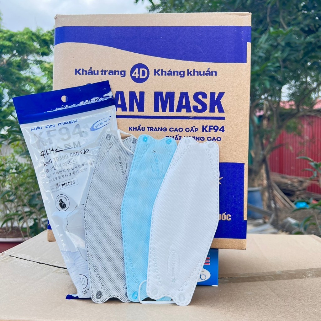 Khẩu trang kf94 HẢI AN MASK Thùng 300 cái mầu đen , trắng , xanh xám