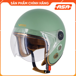 Mũ bảo hiểm 3/4 đầu VARO kính chống tia uv-viền đồng, thông gió-xanh lính