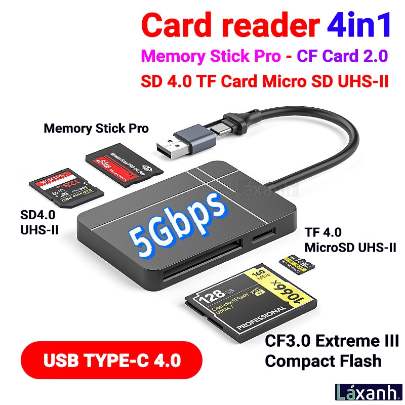 Đầu đọc thẻ nhớ USB 3.0 4.0 CF CFast 3.0 MS Memory Stick PRO SD TF Card MicroSD 4.0 UHS-II UHS-2 Type-C Compact Flash
