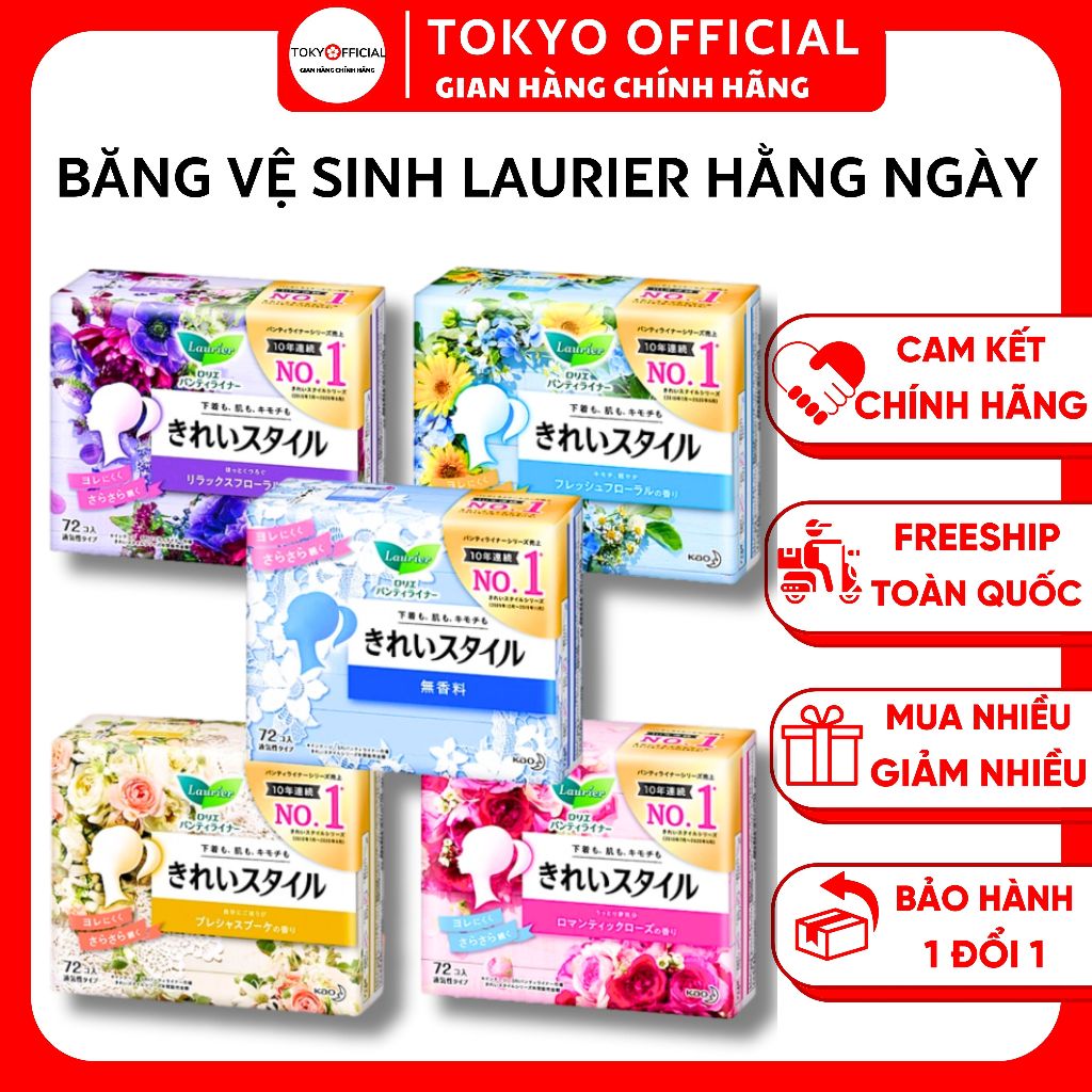 [CHE TÊN SP] Băng Vệ Sinh Laurier Kao Hàng Ngày Nhật Bản 72 Miếng, BVS Mềm Mịn Siêu Thấm Hút Thoáng 