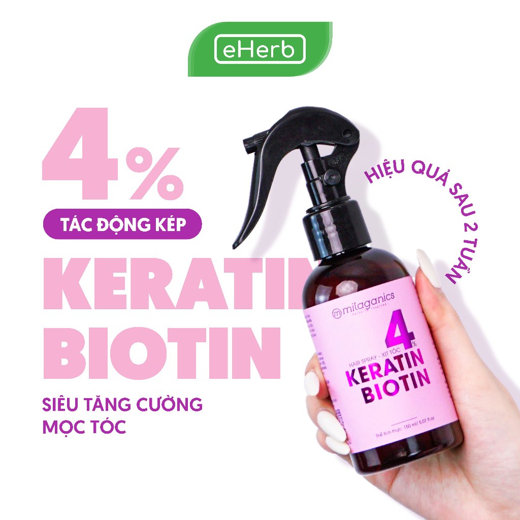 [MUA 1 TẶNG 1] Xịt Dưỡng Tóc Biotin & Keratin Phục Hồi Tóc 4% Hỗ Trợ Mọc Tóc MILAGANICS 150ml (Chai)