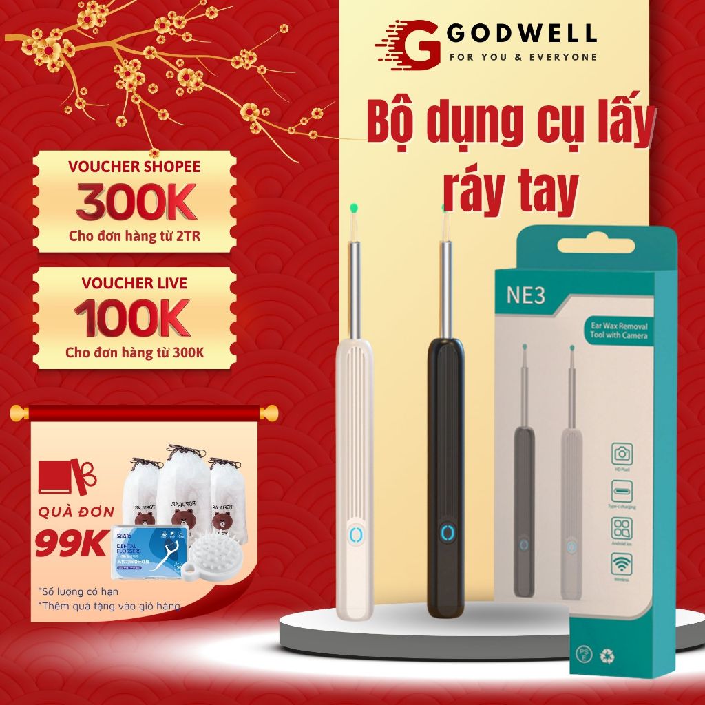 Bộ Lấy Ráy Tai Có Camera Nội Soi Đa Năng GODWELL Hình Ảnh Sắc Nét