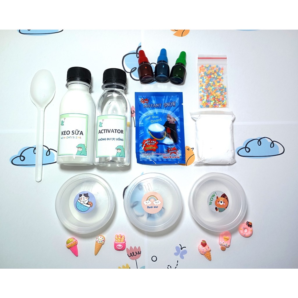 (BK5) BỘ KIT LÀM SLIME ĐẦY ĐỦ - BỘ KIT LÀM SLIME MÂY, SLIME BƠ ĐƠN GIẢN, AN TOÀN