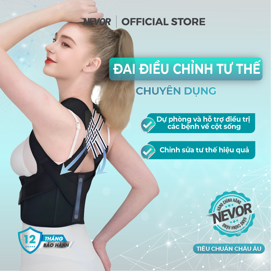 Đai Chống Gù Lưng Cao Cấp Nevor DCG03 Hỗ Trợ Định Hình Cột Sống, Cong Vẹo Cột Sống, Thoái Hóa Đốt Sống Cổ, Lệch Vai Gáy.
