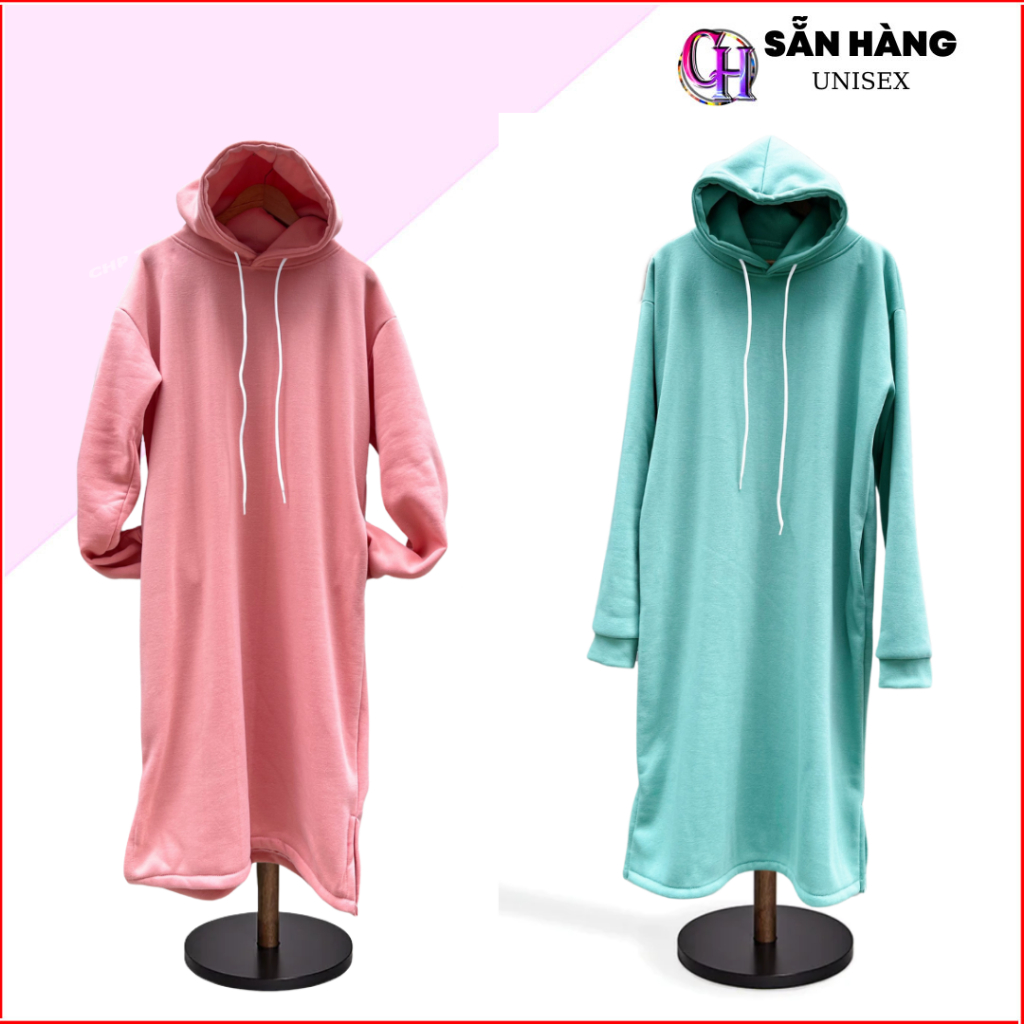Áo HOODIE Nam Nữ SIÊU TO KHỔNG LỒ Chất Vải Dày Dặn Ấm Áp ,đầm thu đông phối nón có túi sẻ tà - CHP
