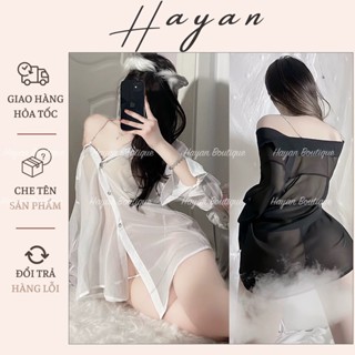 HT111 Áo sơ mi quai dây đá trễ vai gợi cảm, váy ngủ voan quyến rũ tôn dáng HT111