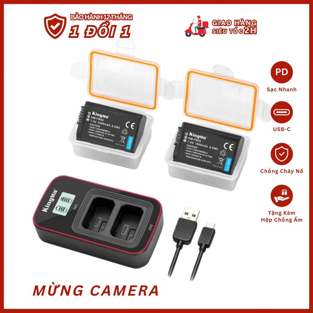 BỘ 2PIN SẠC ĐÔI SONY FW50 KINGMA (BẢN MỚI NHẤT)